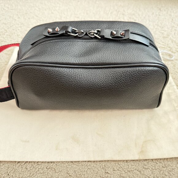 $1095 Auth. CHRISTIAN LOUBOUTIN Made in ITALY Unisex Black Leather Toiletry Bag - Picture 7 of 12